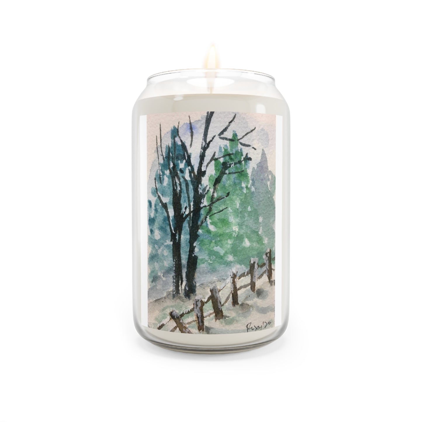 Snowy Trees and Fence Winter Scene Scented Candle, 13.75oz