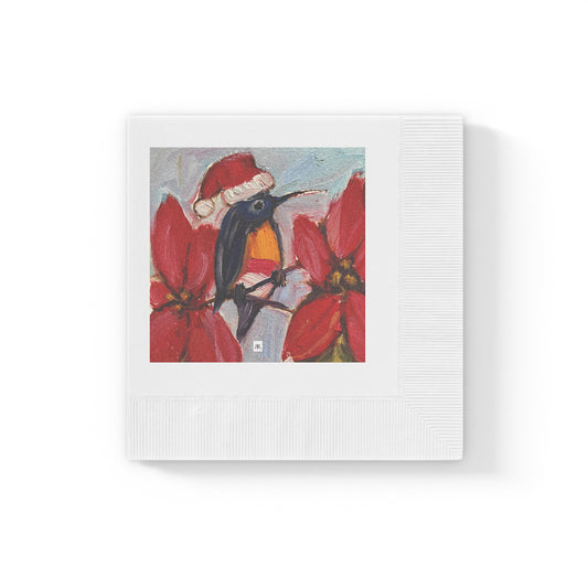 Servilletas acuñadas en color blanco y colibrí navideño
