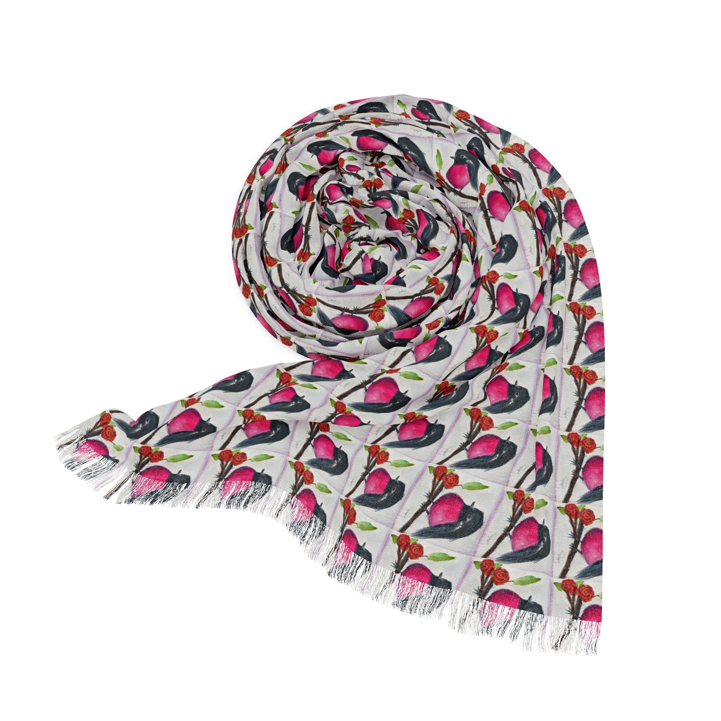 Colorful Scarf — Artistic Lightweight Neck Wrap- Cute Little Pink Robin -Australian Bird