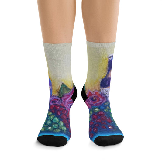 GBV Wine and Roses Large Print Black Socks