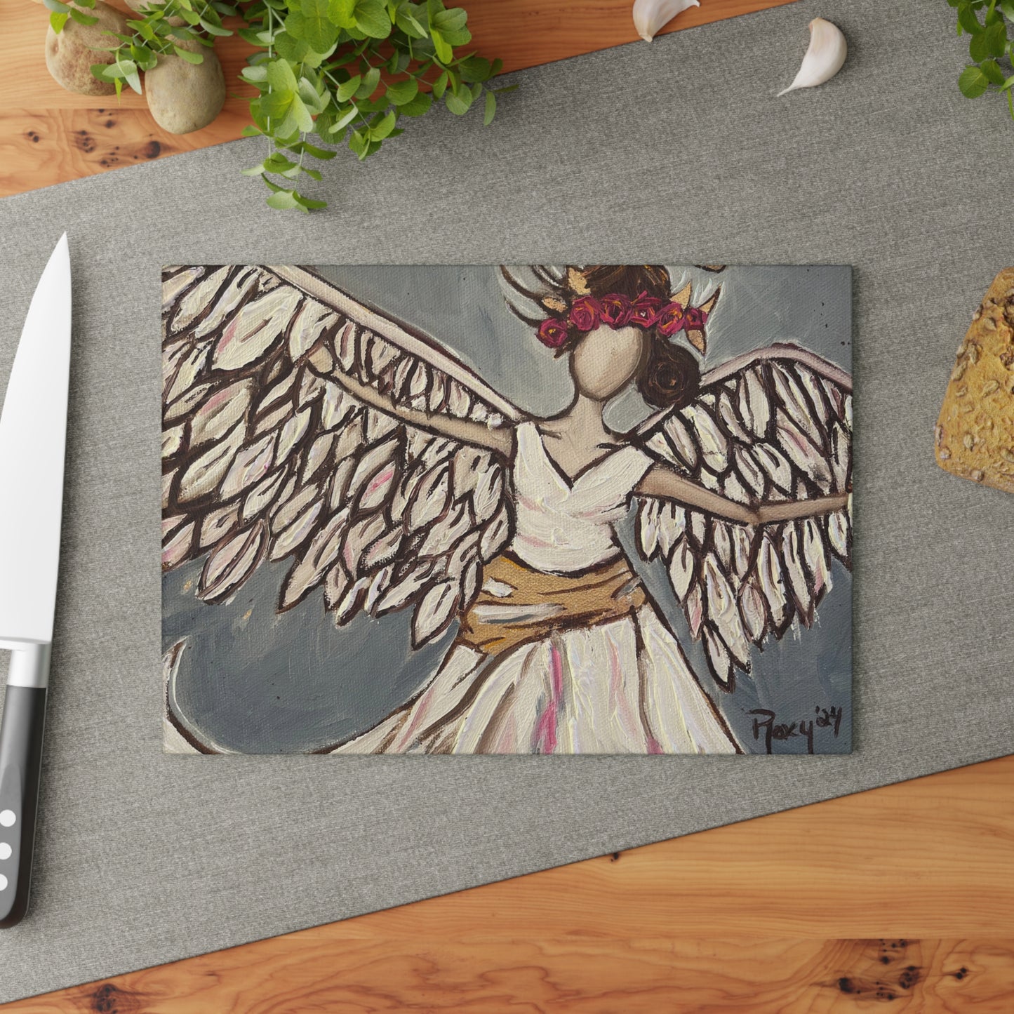 Angel Rising Glass Cutting Board