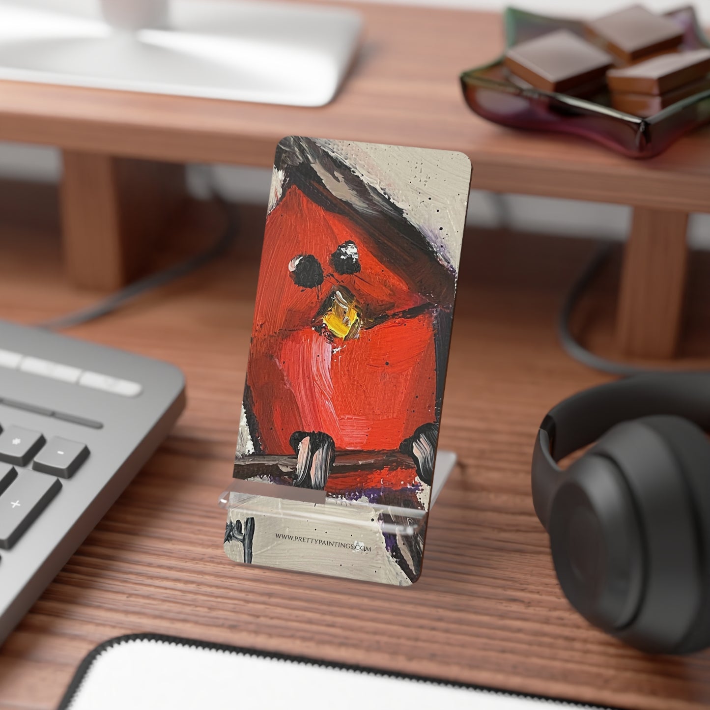 Whimsical Cardinal Chick-Phone Stand