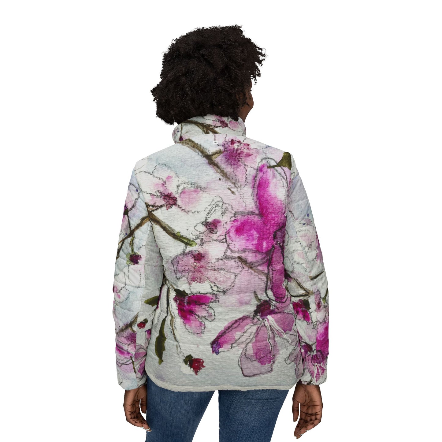 Women's Puffer Jacket - Roxy Rich Fine Art - Cherry Blossoms