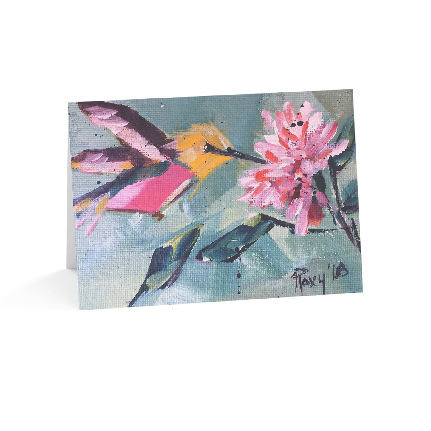 Tarjetas De Felicitación Con Flor Rosa Colibrí Rosa En Blanco Por Dentro