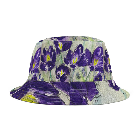 Chapeau de seau de crocus violets