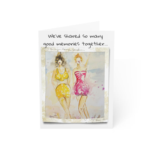 Back in the Day Beach Babes -Happy Birthday (with sentiment for a long time  friend) Folded Greeting Cards