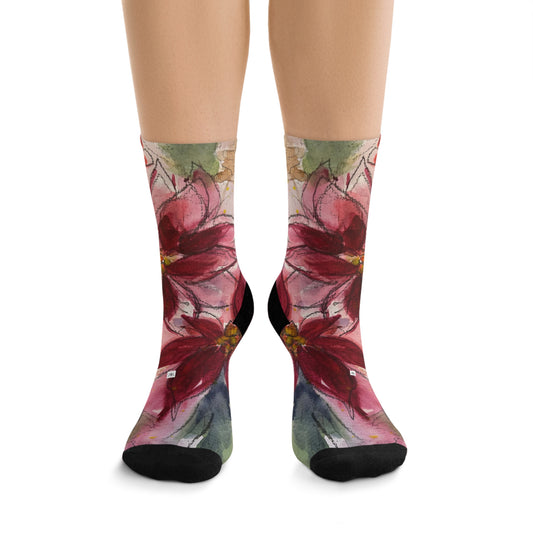 Calcetines con flores de pascua rojas