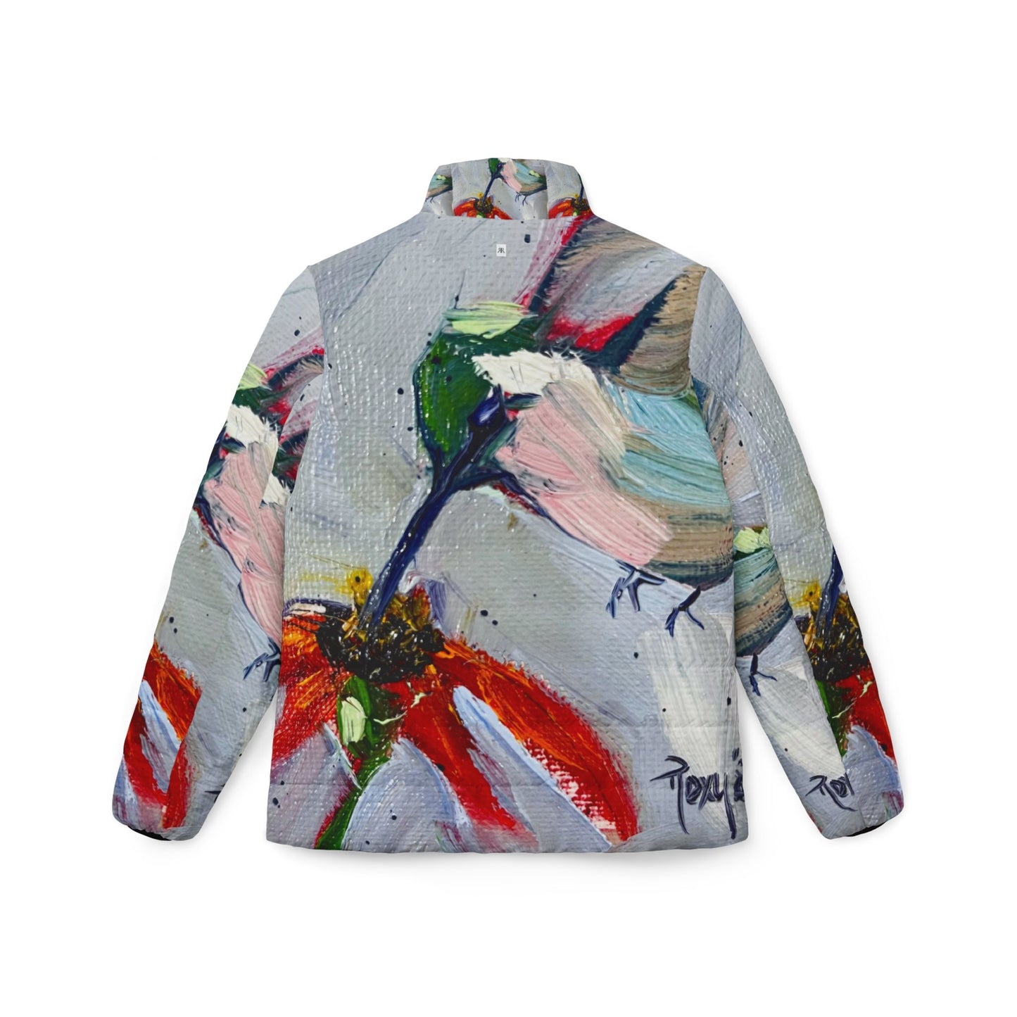 Women's Puffer Jacket - Roxy Rich Fine Art Design-Hummingbird at a Coneflower