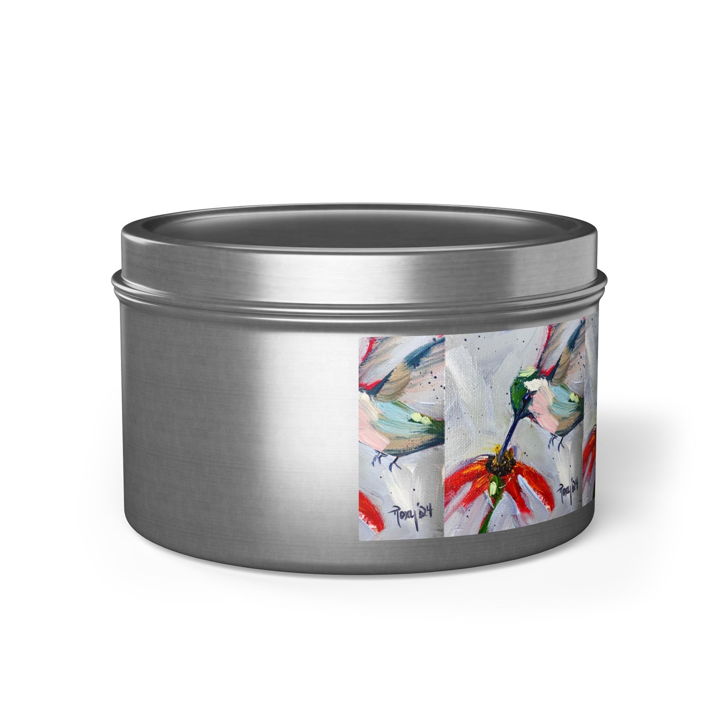Hummingbird at a Cone Flower Tin Candle