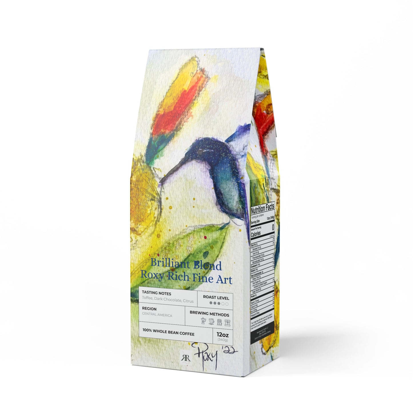 Blue Hummingbird in Yellow Tube Flowers-Brilliant Blend (Medium Roast)