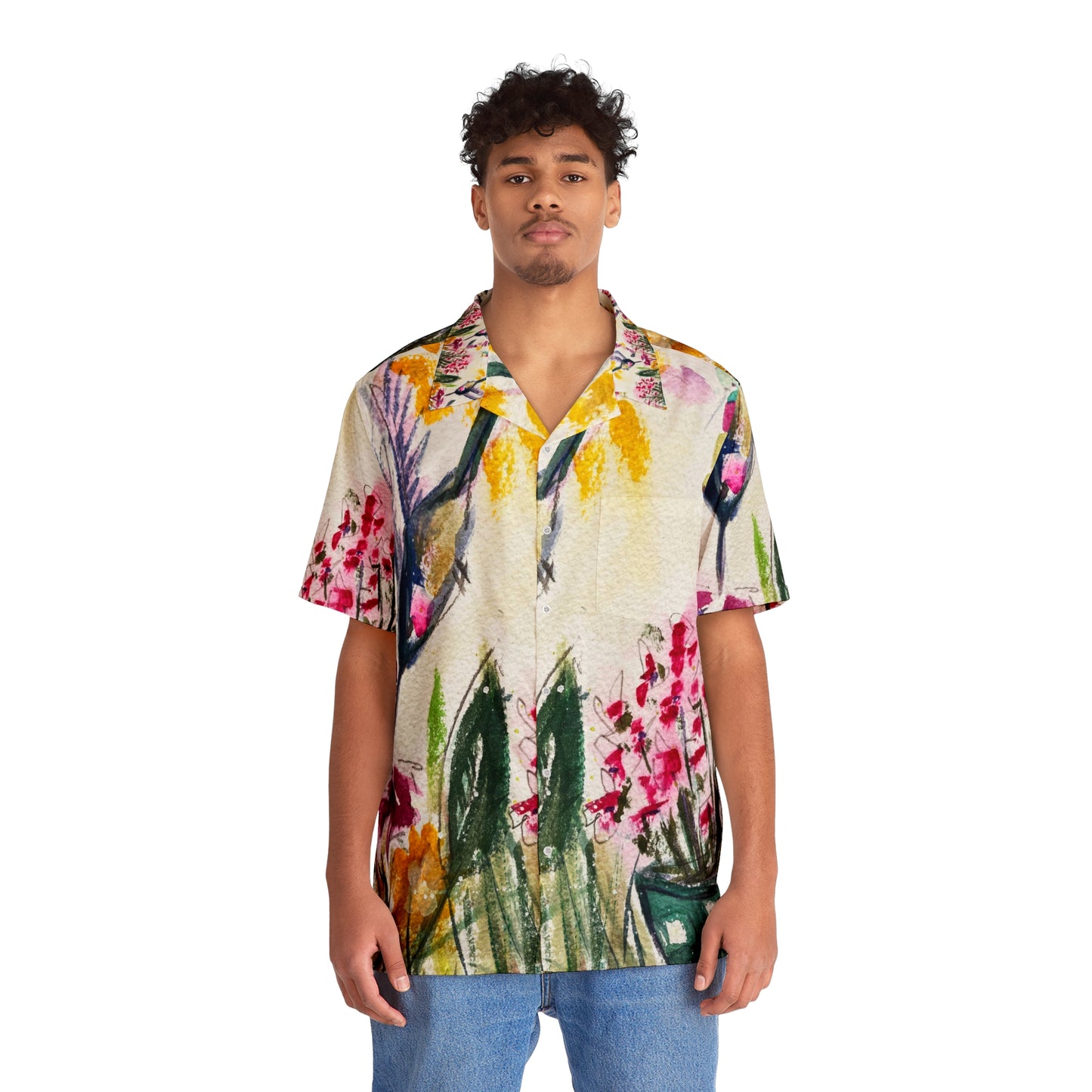 ¡Zoom! Camisa hawaiana para hombre Whimsical Hummingbird