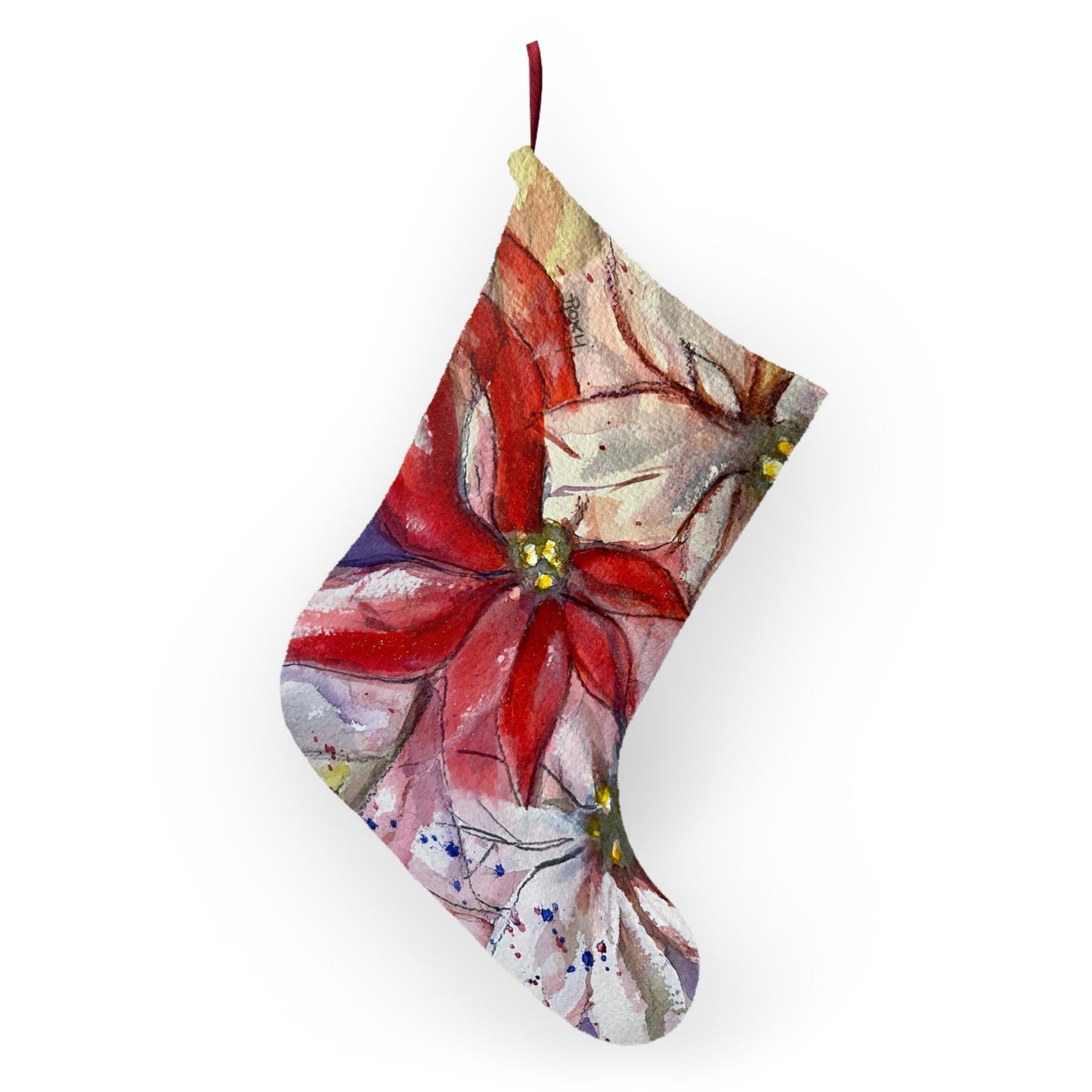 Elegant Red and White Poinsettias Christmas Stocking