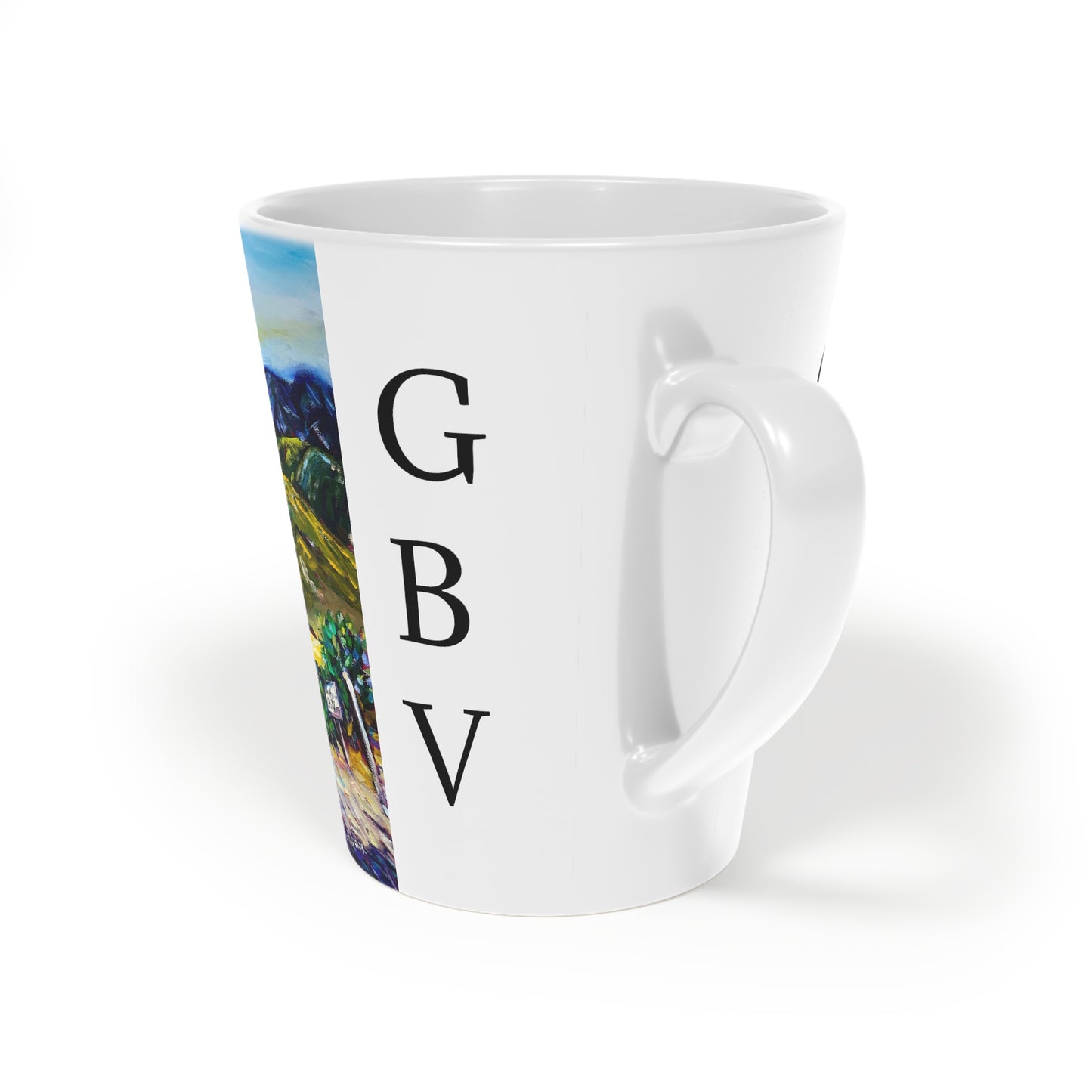 Fountain Vista at GBV Winery with "GBV" on Side Latte Mug, 12oz