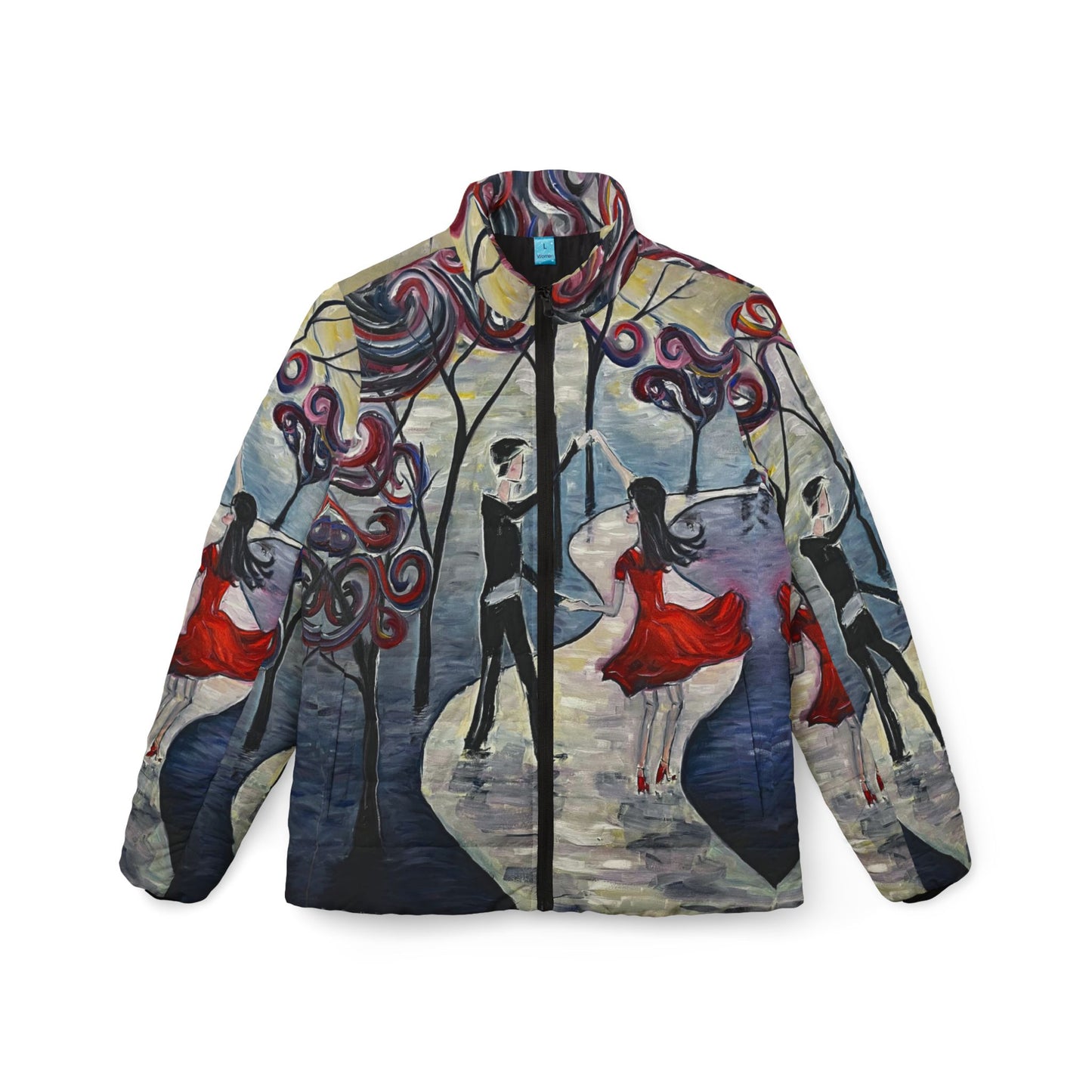 Women's Puffer Jacket - Roxy Rich Fine Art -Dancing in the Moonlight-Paris Couple