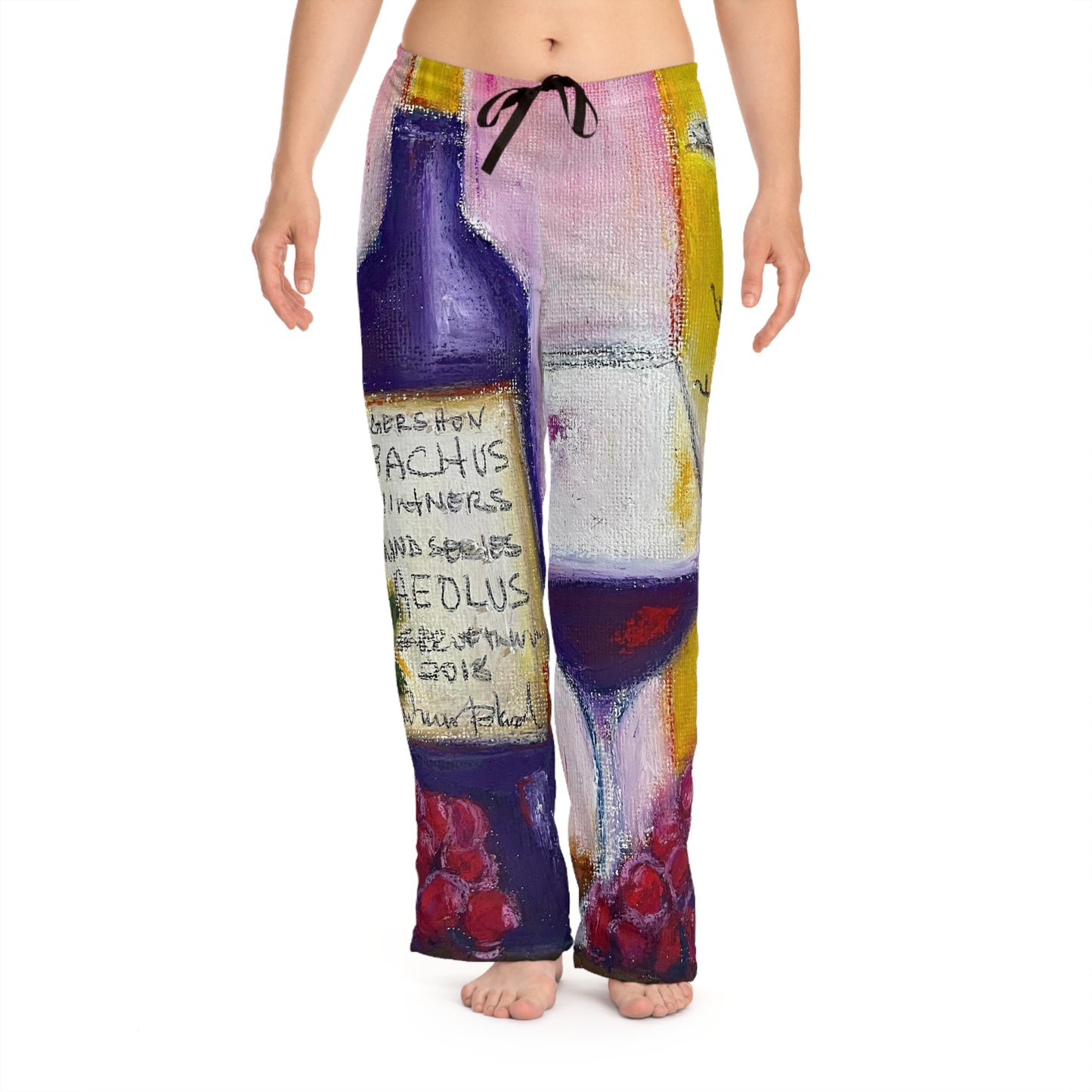 Pajama Pants - Aeolus GBV Wine Bottle and Clique Glass- Women's Pajama Pants