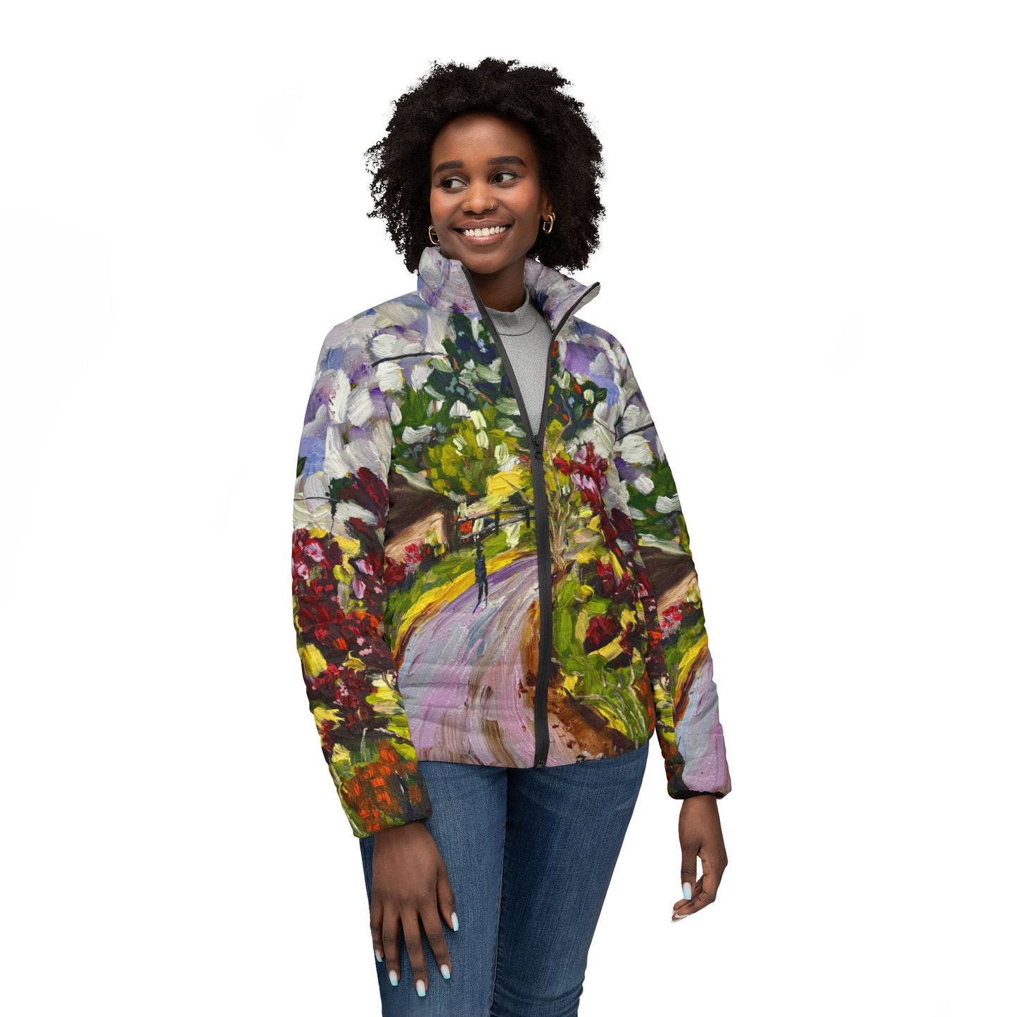 Women's Puffer Jacket - Roxy Rich Fine Art -Dreamy Walk in Churchill Cotswolds