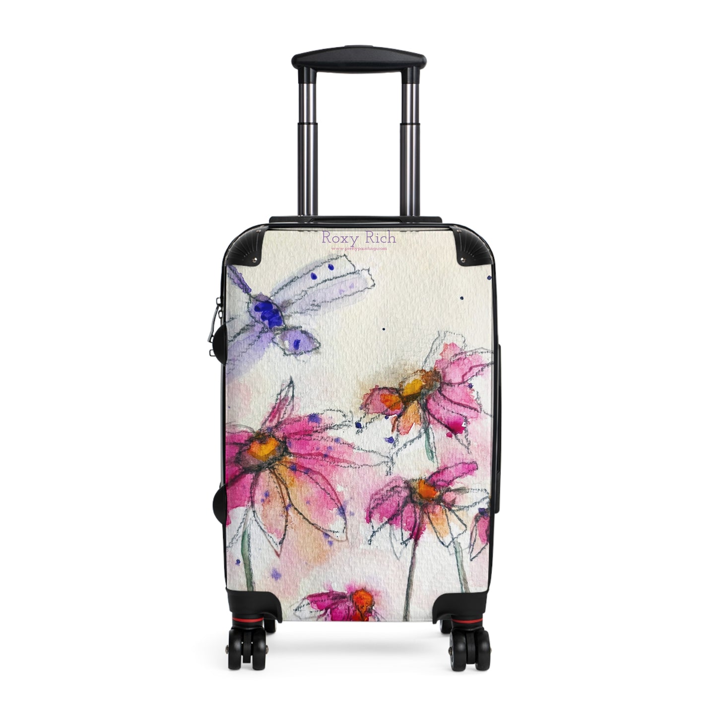 Purple Dragonfly with Coneflowers Carry on Suitcase