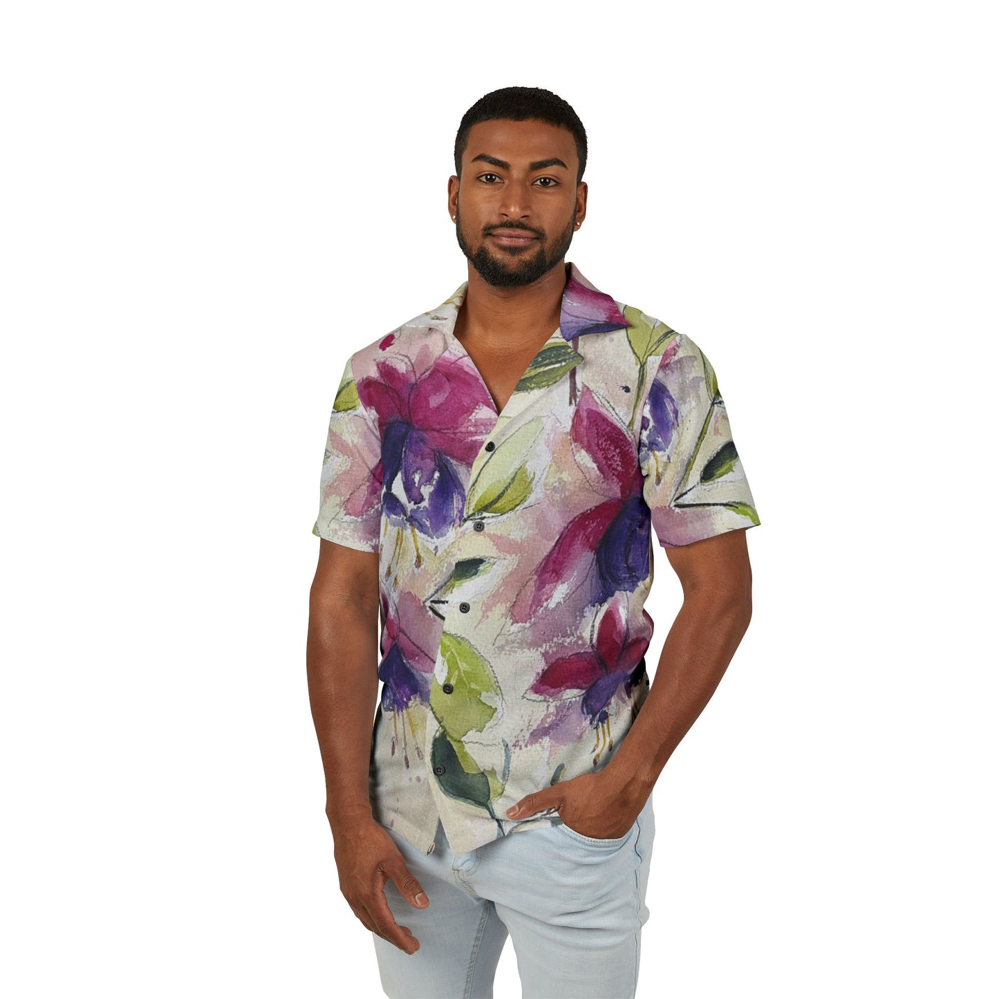 Men's Hawaiian Camp Shirt (AOP)-Fluffy Fuchsias