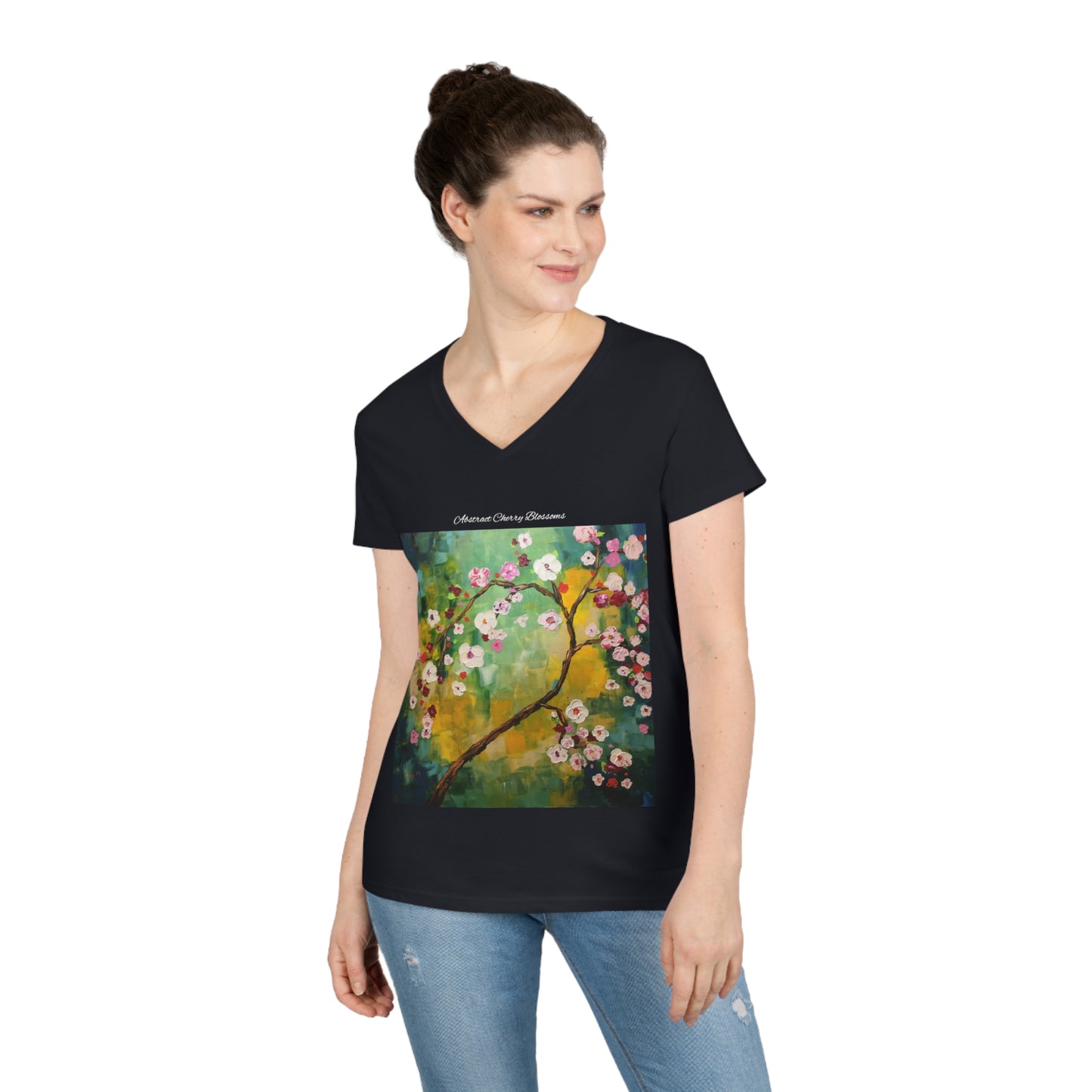 Abstract Cherry Blossoms Ladies' V-Neck T-Shirt