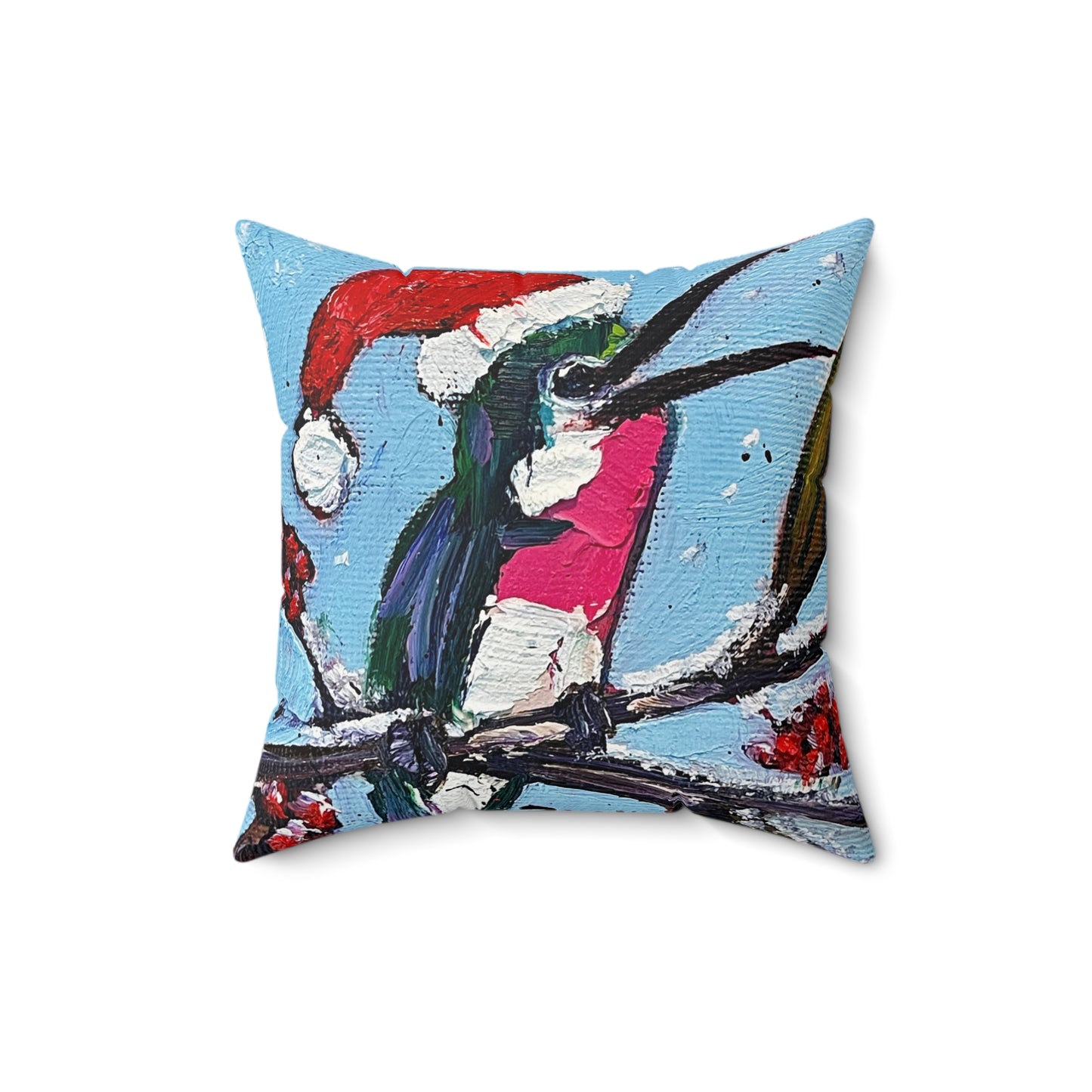 Merry and Bright Holiday Hummingbird Indoor Spun Polyester Square Pillow