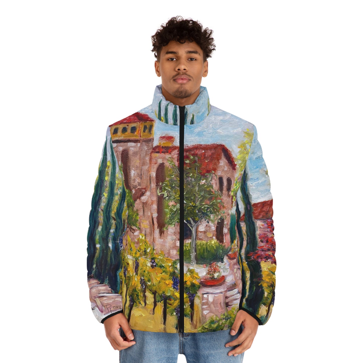 Men's Puffer Jacket - Roxy Rich Art, Unique Bright Colors-Lorimar in Autumn