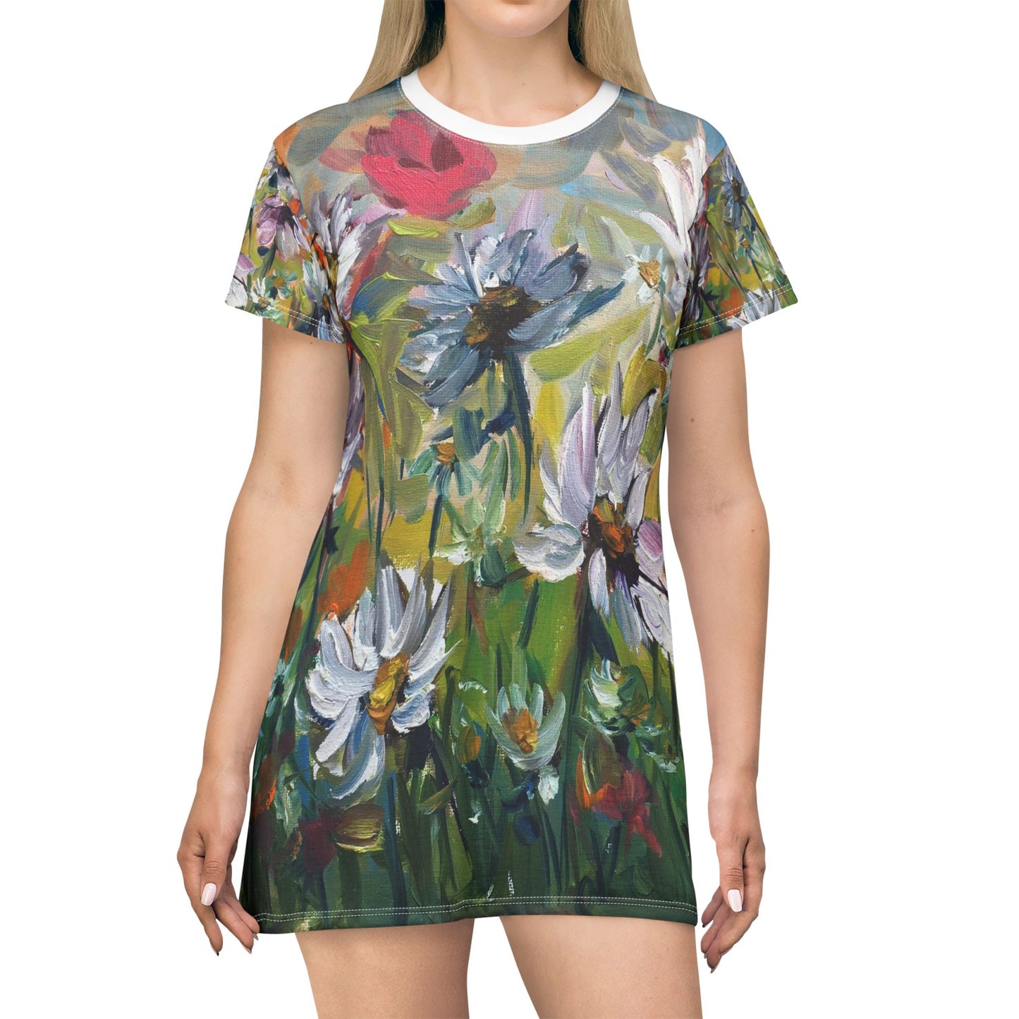 T-Shirt Dress (AOP)-Daisies Garden