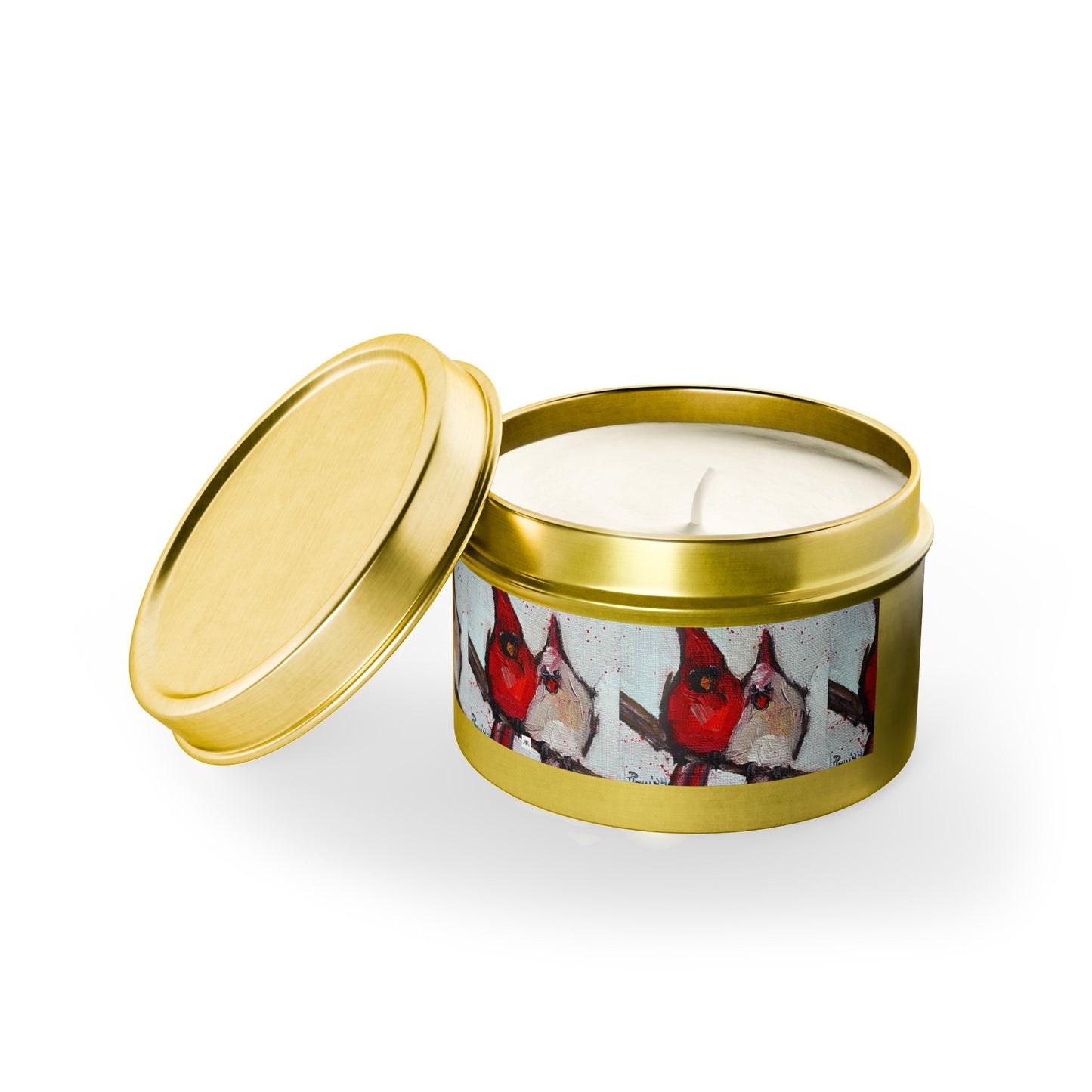 Cute Couple Cardinals Tin Candle