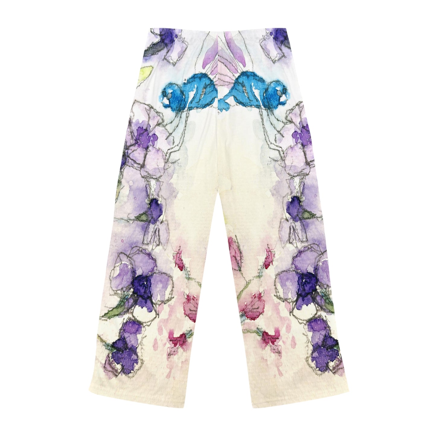 Pajama Pants - Blue Dragonfly with Purple Tube Flowers- Women's Pajama Pants