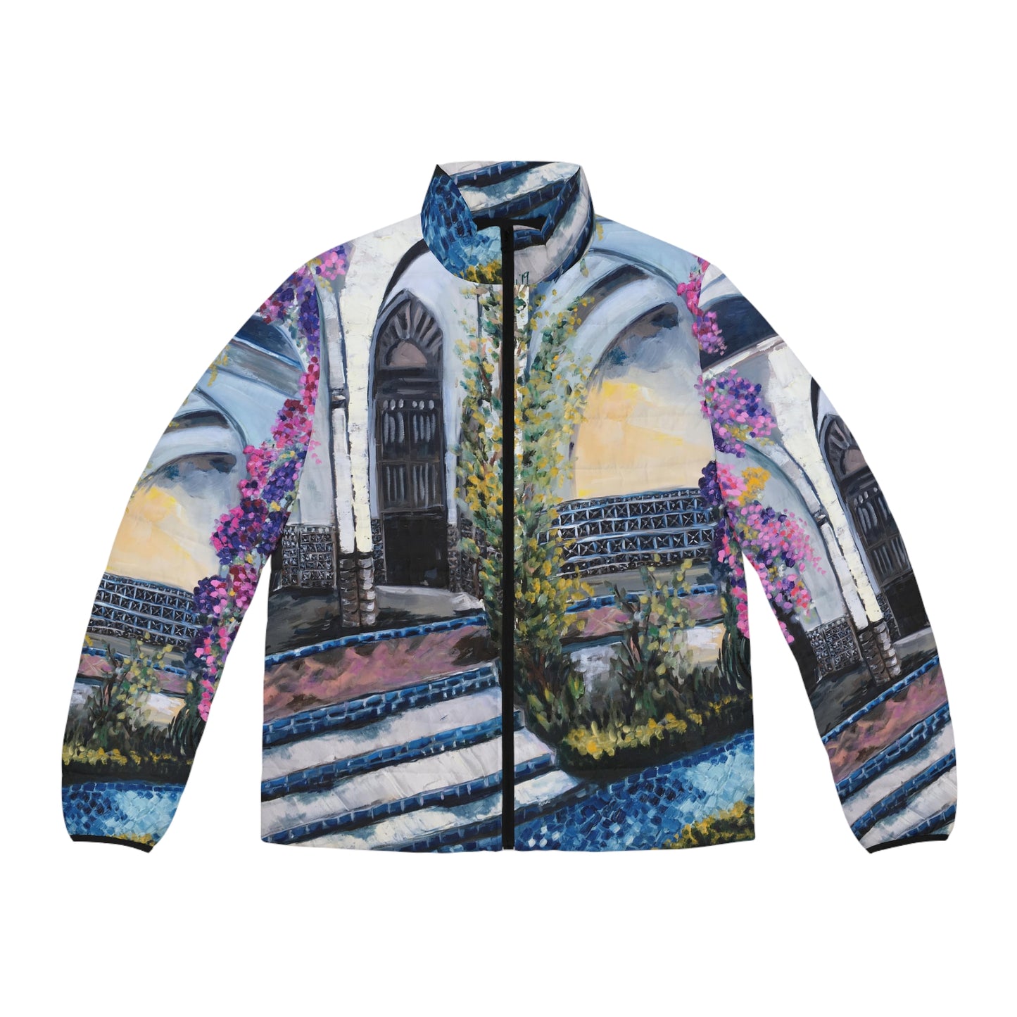 Men's Puffer Jacket - Roxy Rich Art, Unique Bright Colors-Paris Wisteria TheGrand Mosque