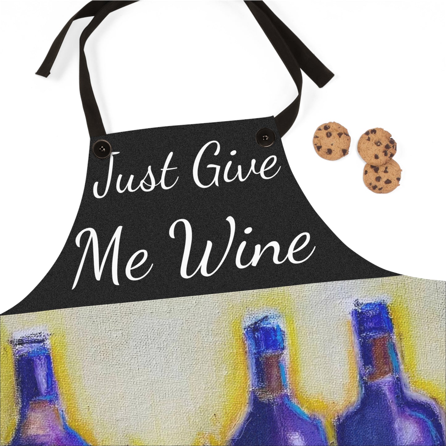 Just Give Me Wine Black Kitchen Apron -GBV Wine  and Roses
