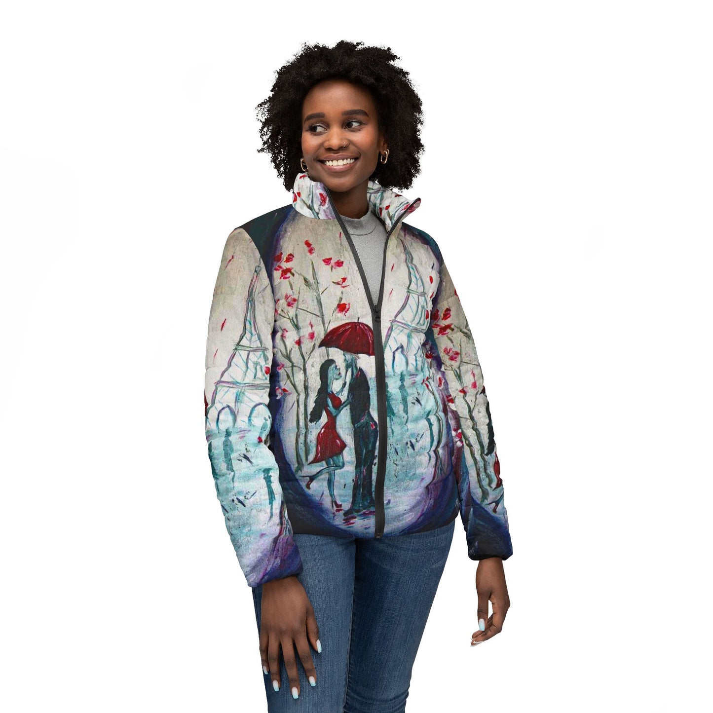 Women's Puffer Jacket - Roxy Rich Fine Art -I Only have eyes for You-Paris Couple