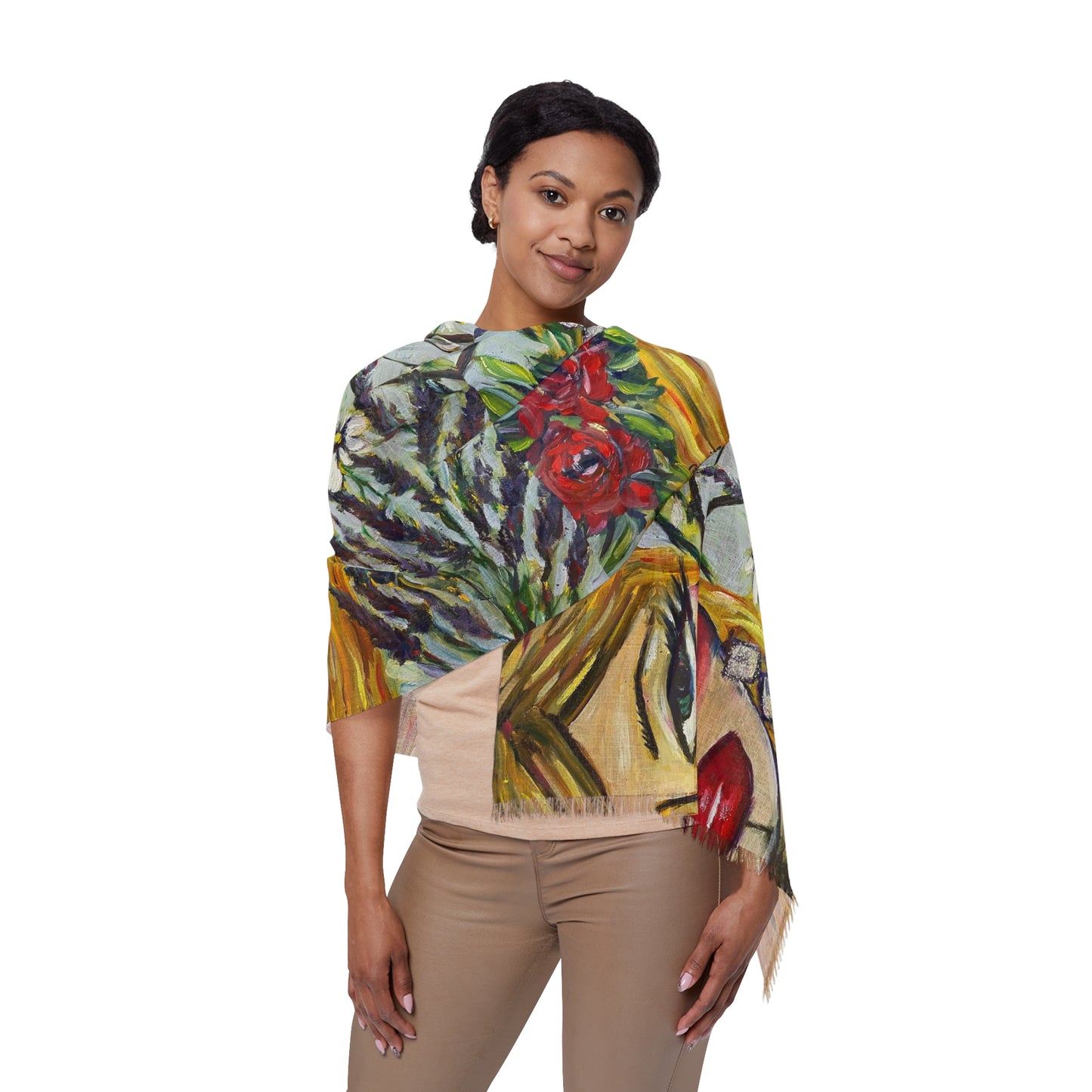 Colorful Scarf — Artistic Lightweight Neck Wrap- Hummingbird Lady