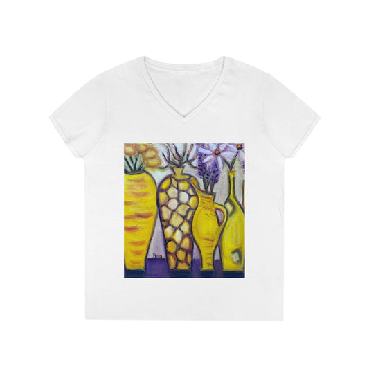 Yellow Vases Ladies' V-Neck T-Shirt