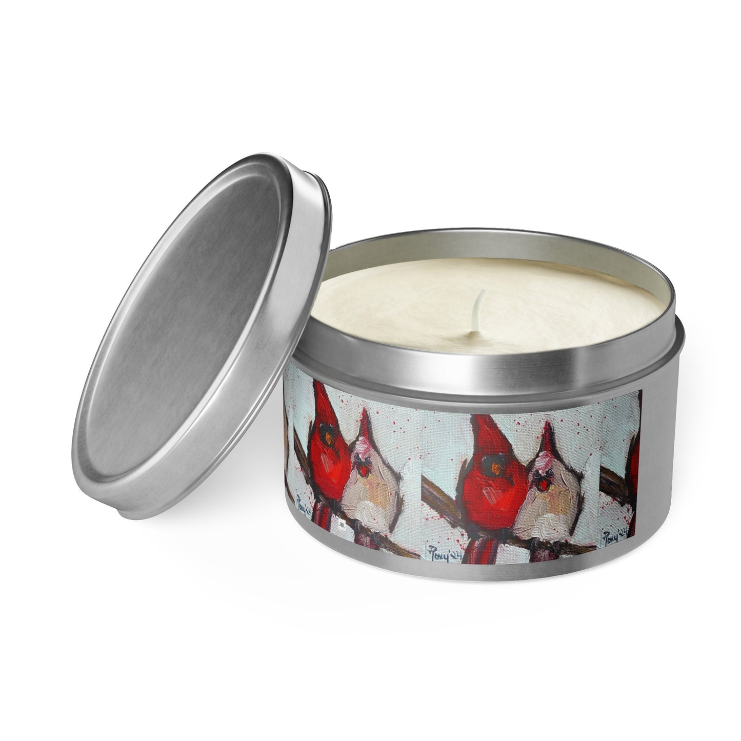 Cute Couple Cardinals Tin Candle