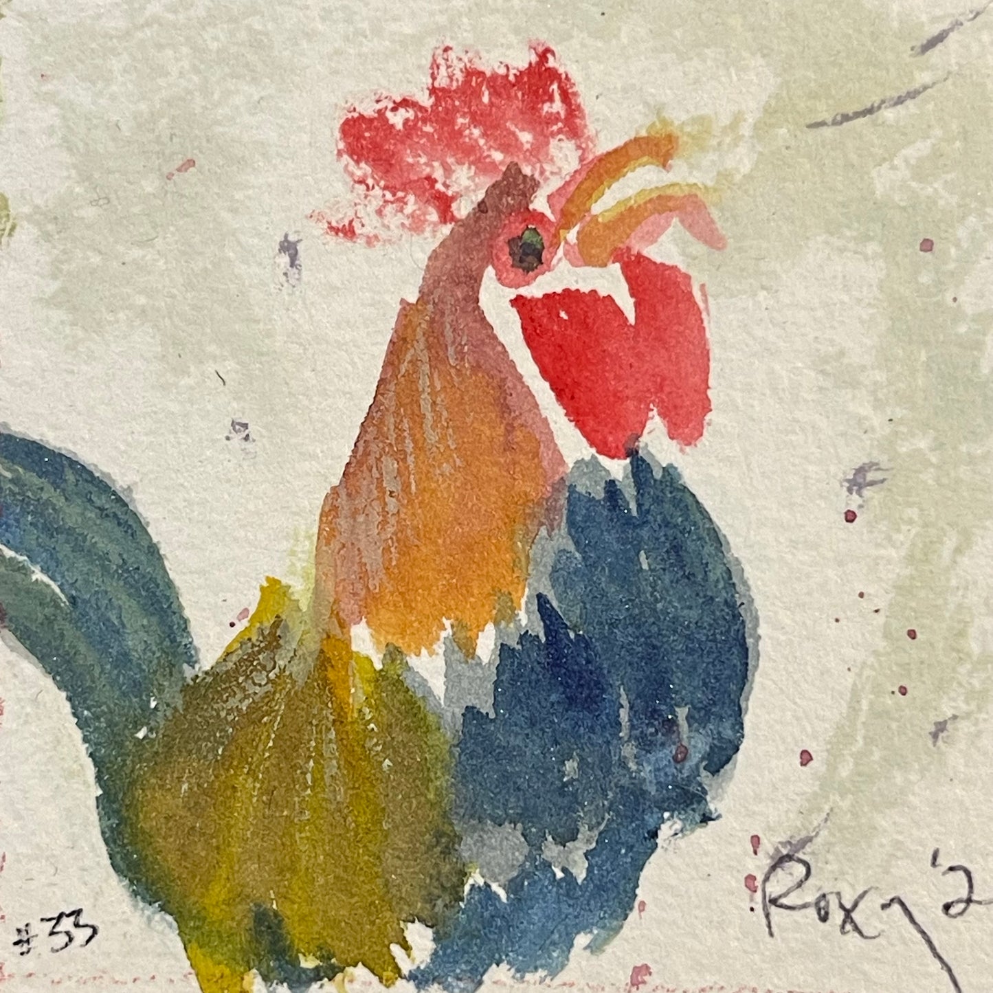 Miniature Rooster #33 Original Watercolor Painting
