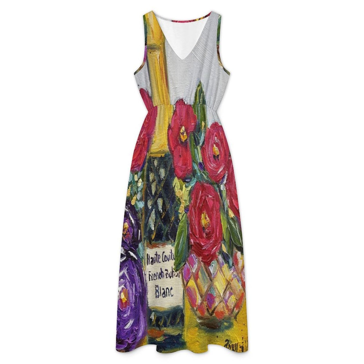 French Bubbles-Garden Party Dress Sleeveless V-neck Midi Dress