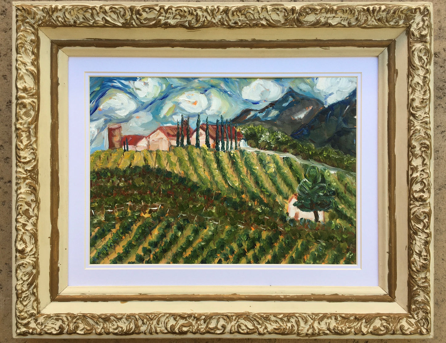 Avensole Vineyard and Winery-Original Contemporary Impressionism Oil Landscape Painting Framed