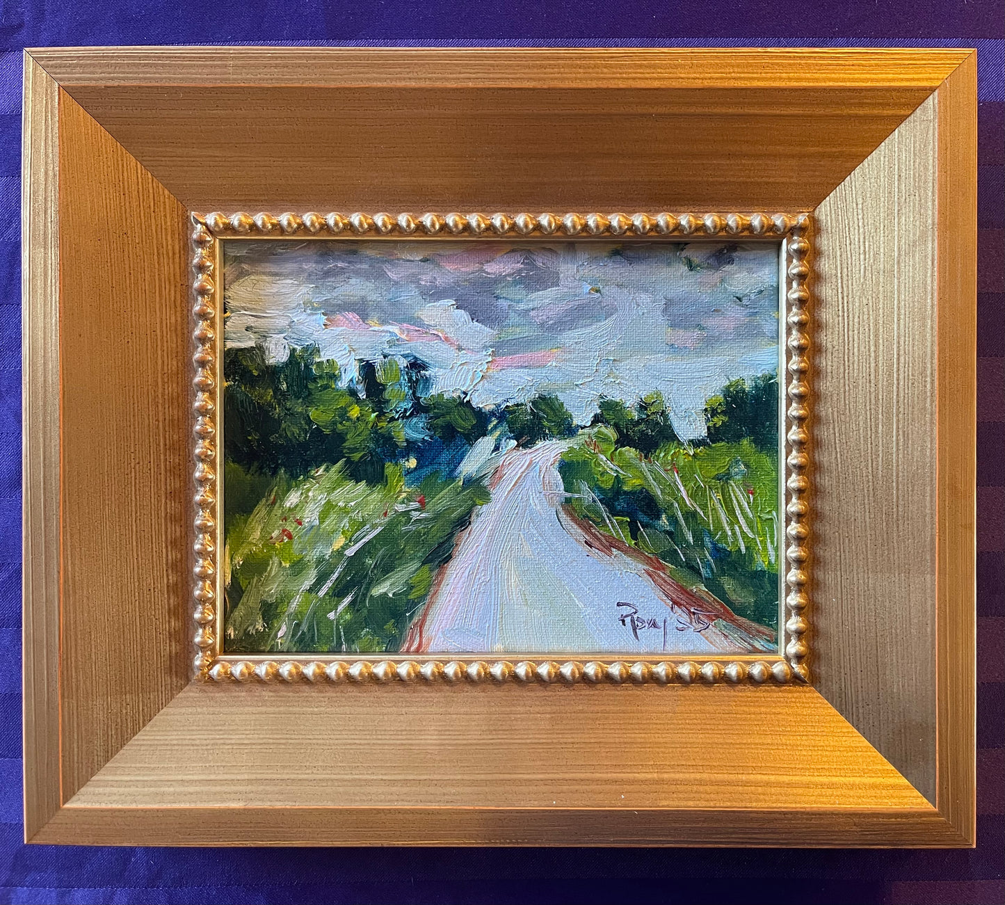 Lush Life -Driving through Cotswolds-Original Oil Painting 6x8 Framed