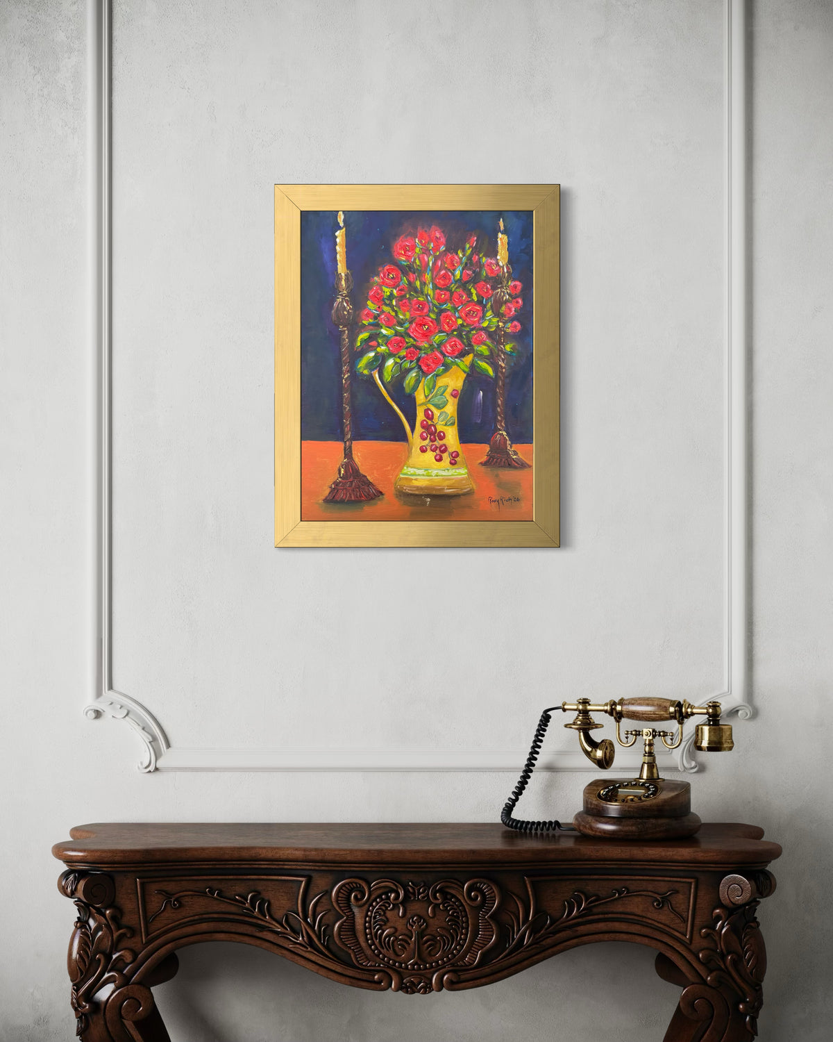 Candlelit Corals-Original Oil Painting Framed