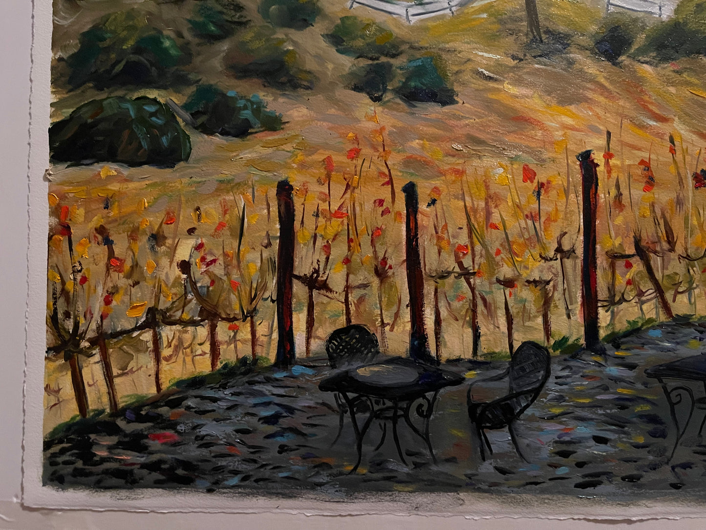 Sunset at the Villa  (Gershon Bachus Vintners) Original Oil Landscape Painting Framed