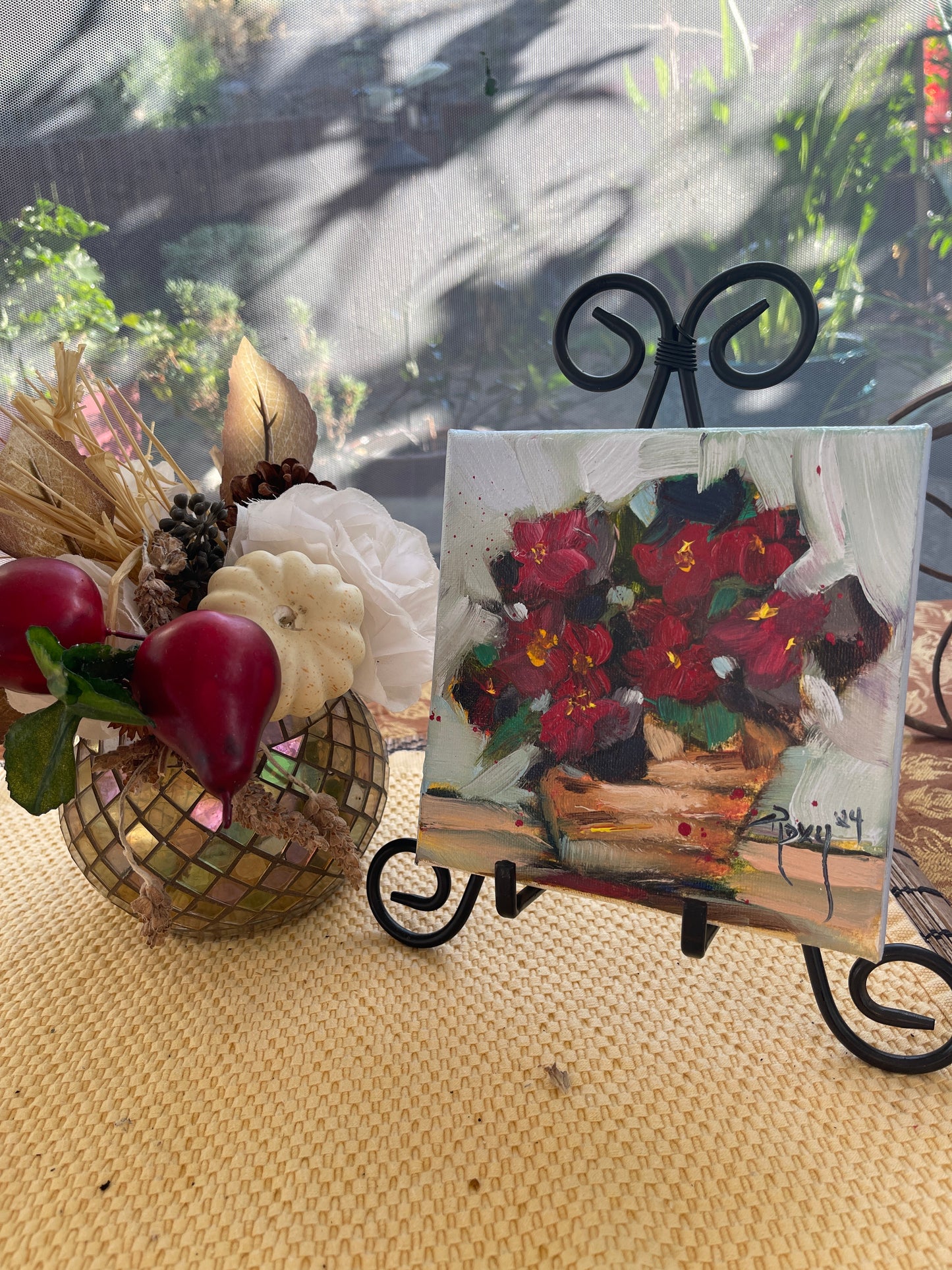 Wax Begonias in a Basket-Original Oil Painting 6in x 6in