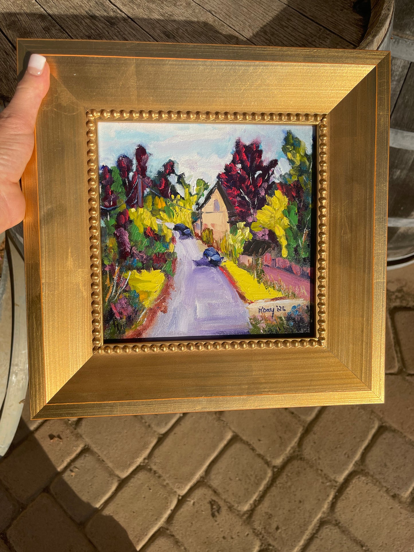 Passing through Whitney-Cotswolds Original Oil Painting 8 x 8 Framed