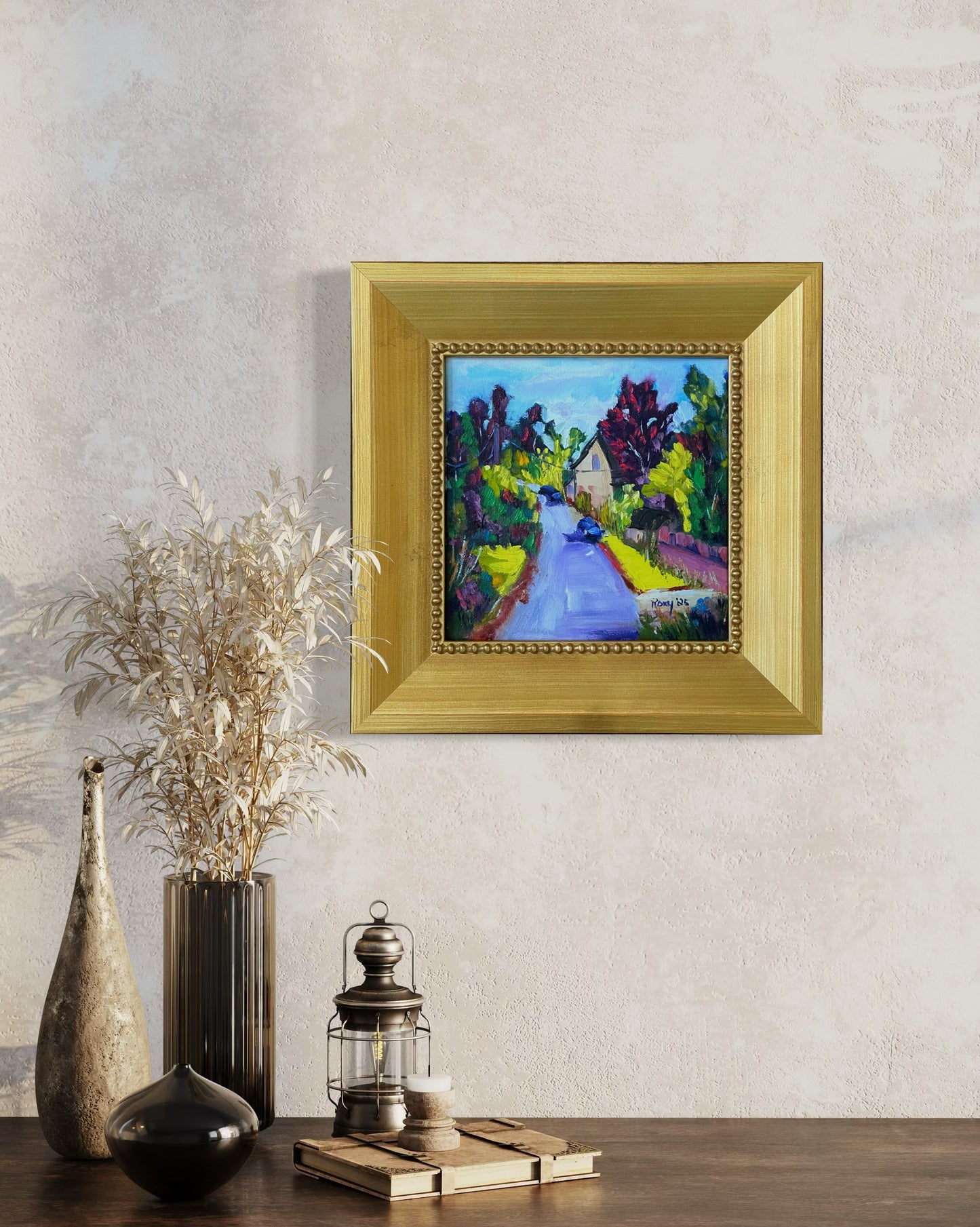 Passing through Whitney-Cotswolds Original Oil Painting 8 x 8 Framed