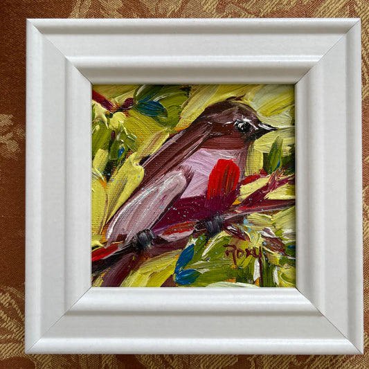 Fanciful Finch Original Oil Painting 4x4 Framed