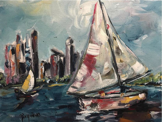 Daytime Sailing, Chicago-Original Acrylic Painting 11 x 14 Framed