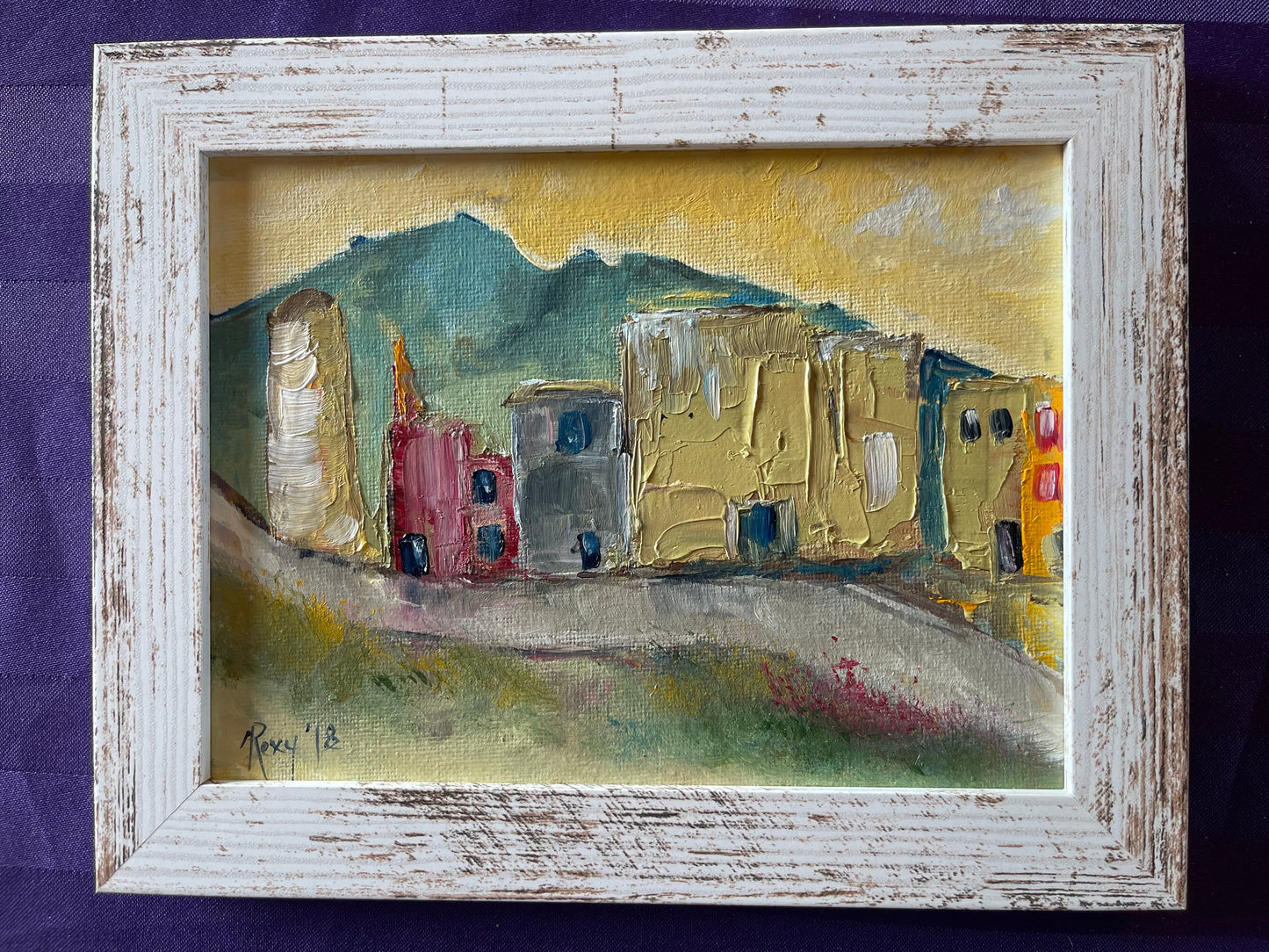 Juste en passant par (Ville fantôme) Peinture à l’huile originale 6x8 Non encadré