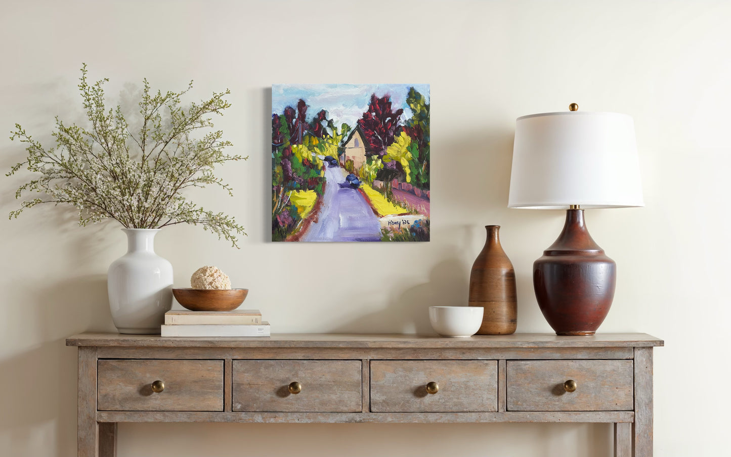 Passing through Whitney-Cotswolds Original Oil Painting 8 x 8 Framed