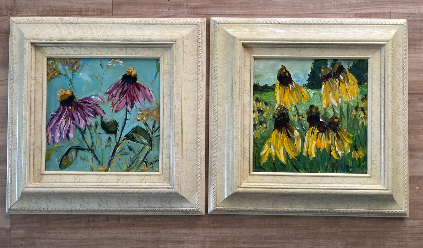 Yellow Coneflowers Original Acrylic Painting 10 x 10 Framed