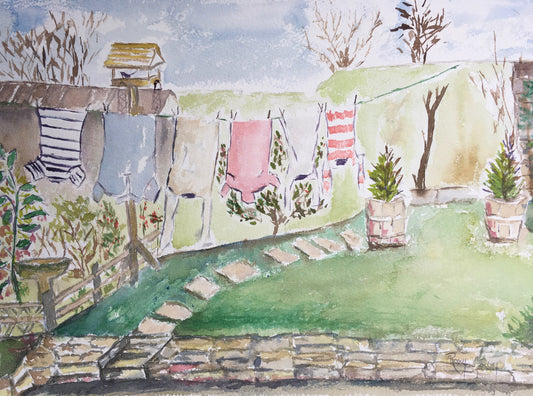 English Laundry Cornwall Original Watercolor Painting Framed
