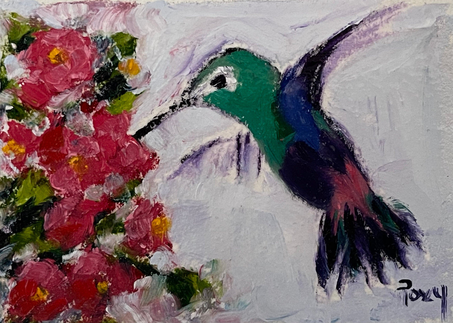 Hummingbird in Pink Flowers